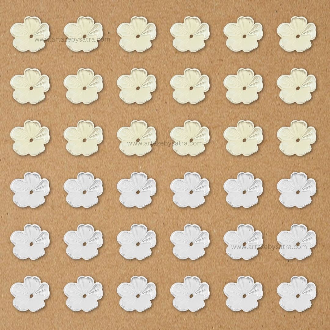 1 Hole Cream Small Plastic Pearl Flower Beads | Size : 10mm | Qty : 500g | PPB44