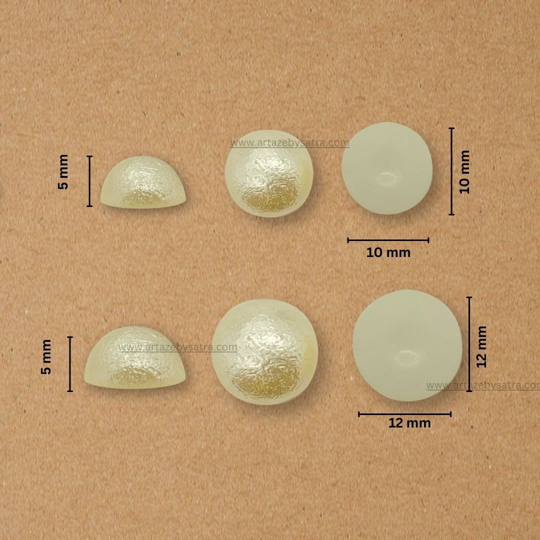Cream Textured Half-Round Pearl Beads | Size : 10mm | Qty : 500g | PPB54