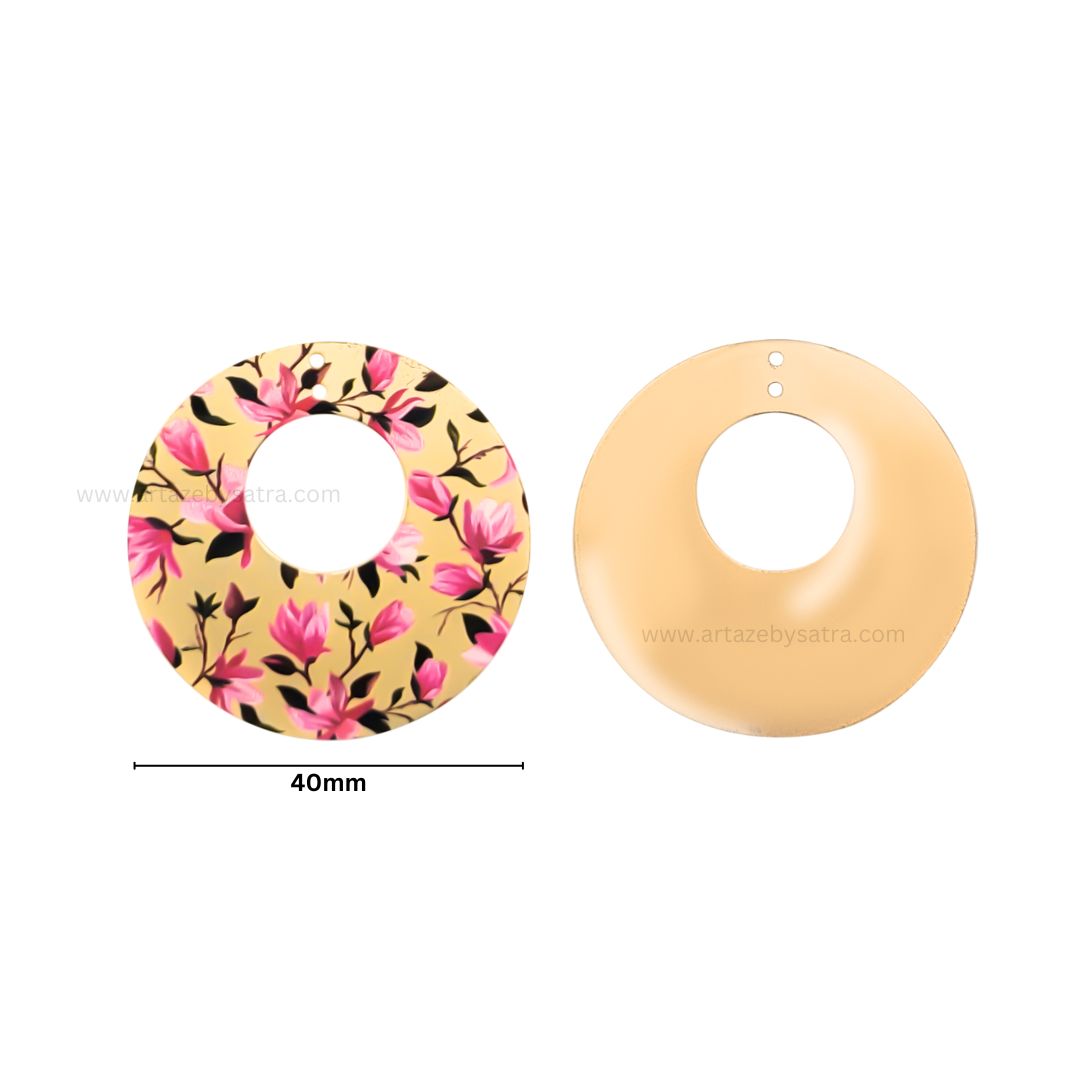 2 Loop Round Floral Matt Finish Metal Art | Size : 40mm | Qty : 20pcs | MF03