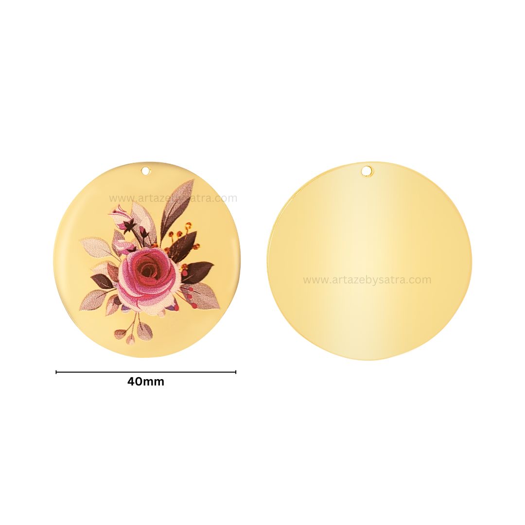 1 Loop Round Floral Matt Finish Metal Art | Size : 40mm | Qty : 20pcs | MF04