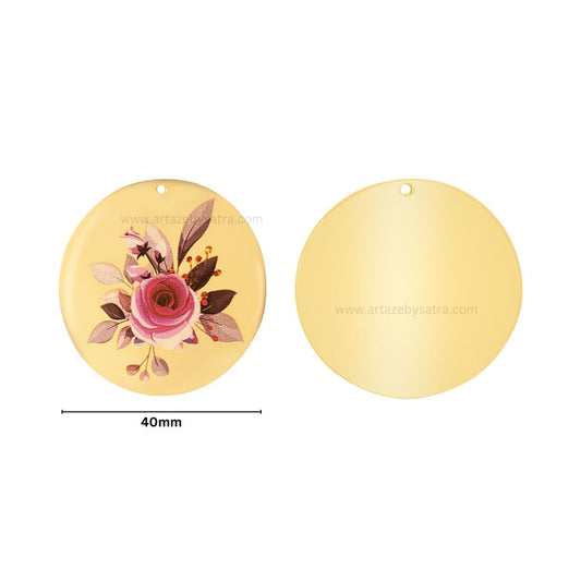 1 Loop Round Floral Matt Finish Metal Art | Size : 40mm | Qty : 20pcs | MF04
