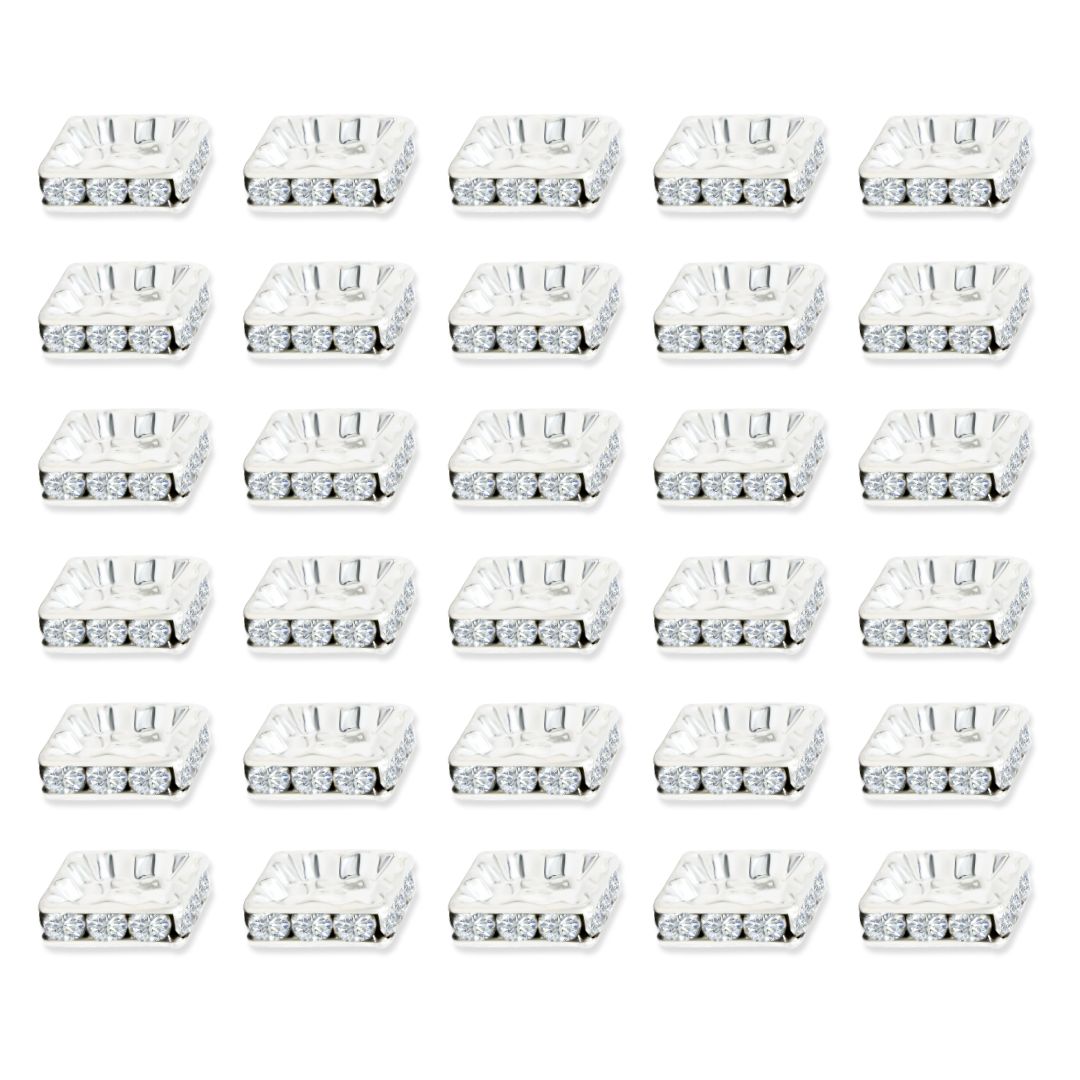 Rhinestone Square Spacer Beads | Size : 10mm | 25pcs | DB01