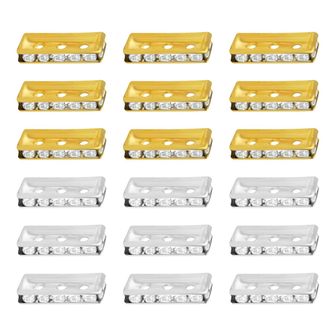 Rectangle 3 Hole Crystal Spacer Bar Link Connectors | Qty : 25pcs | BF113