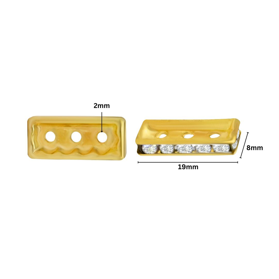 Rectangle 3 Hole Crystal Spacer Bar Link Connectors | Qty : 25pcs | BF113