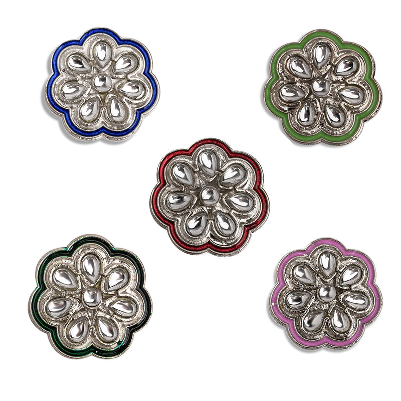 Flower Shape Silver Polish Meenakari Beads | Size: 27mm | 6Pcs(per color)