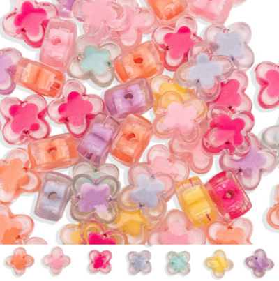 Assorted Clover Transparent Pastel Plastic Beads | Size : 15mm | 100g