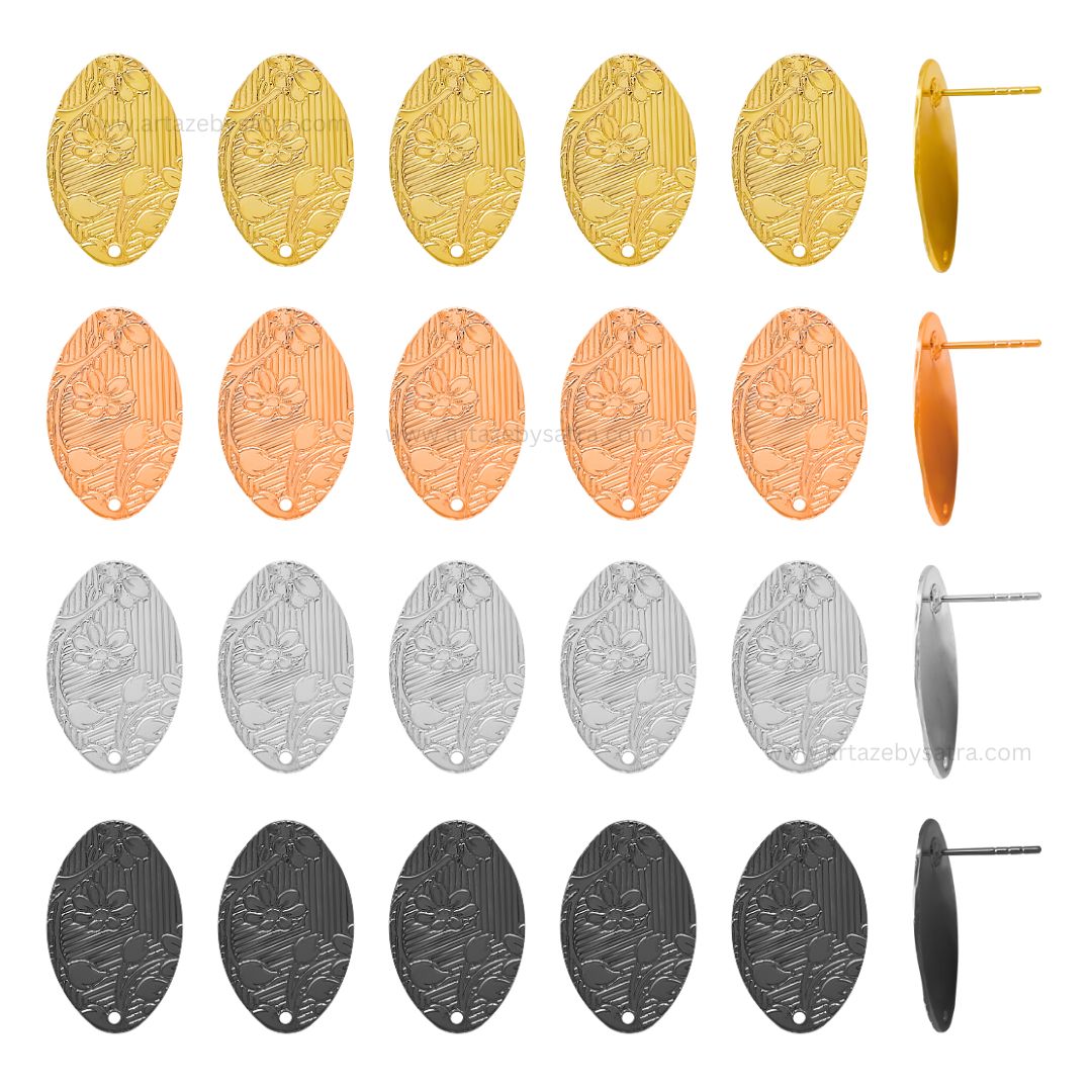 Floral Oval Shiny Base Earring Stud | Size : 24mm | Qty : 6pcs | EF71