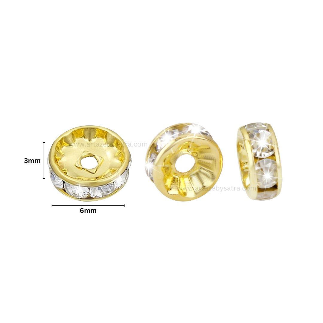 Rhinestone Round Spacer Beads | Size : 6mm | Qty : 100pcs