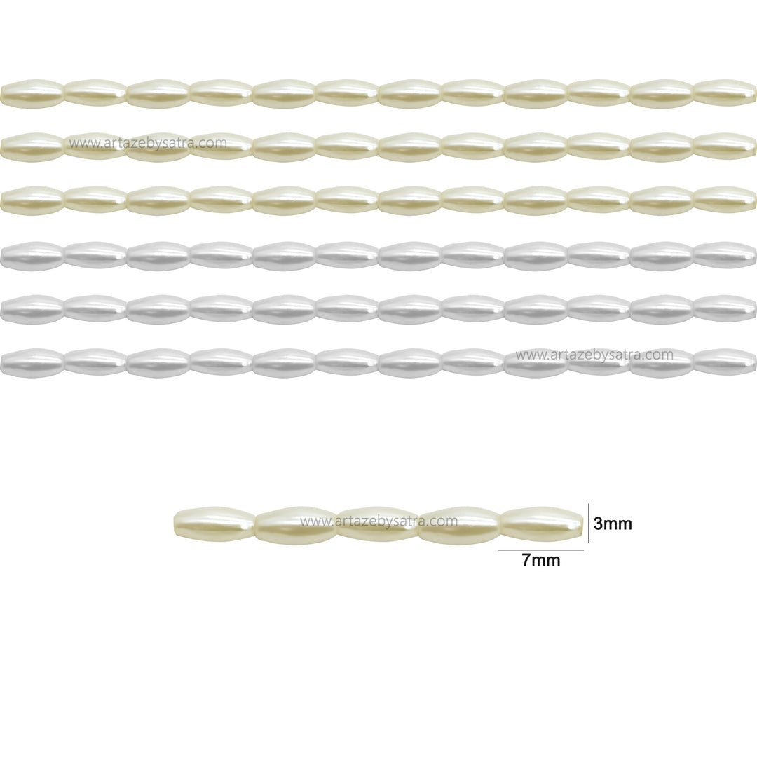 2 Hole Rice Pearl Plastic Beads | Size : 4mm | Qty : 1 Bunch (Approx 1200pcs) | PC84