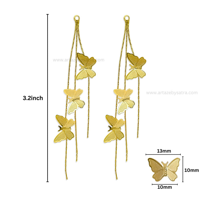 Gold Tone Butterfly Charms with Cascading Chain Tassels | Qty : 1 pair | Size : 3.2inch