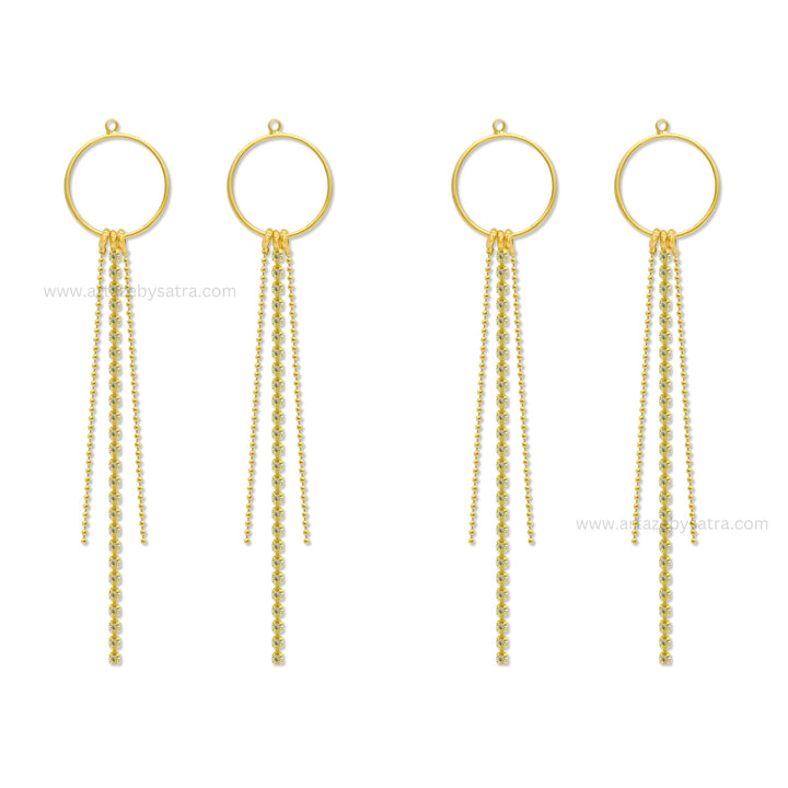 Gold Tone Hoop Earring Charms with Cascading Chain Tassels | Qty : 1 pair | Size : 4inch