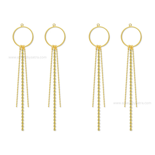Gold Tone Hoop Earring Charms with Cascading Chain Tassels | Qty : 1 pair | Size : 4inch