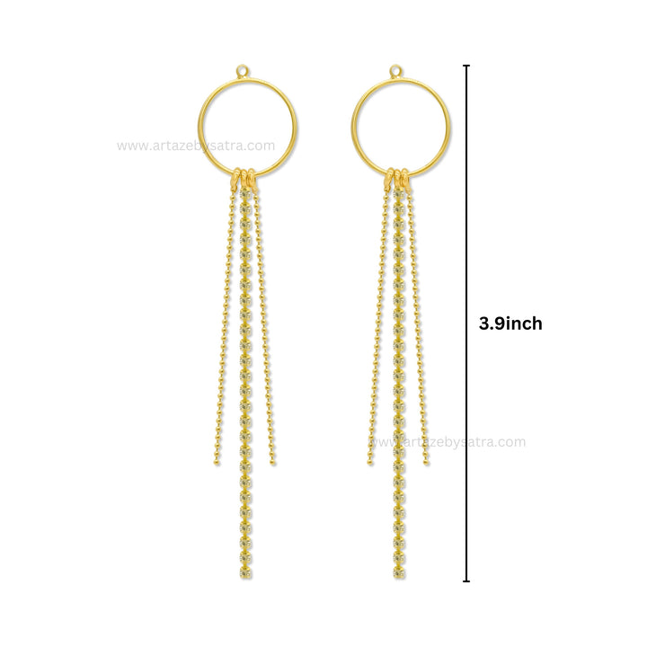 Gold Tone Hoop Earring Charms with Cascading Chain Tassels | Qty : 1 pair | Size : 4inch
