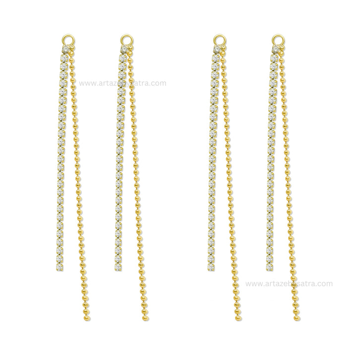 Gold Plated Crystal & Ball Chain Fringe Earring Charms  | Qty : 1 pair | Size : 2.5inch