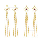 Gold Tone Geometric Earring Charms with Ruby & Cascading Ball Chains  | Qty : 1 pair | Size : 2.7inch