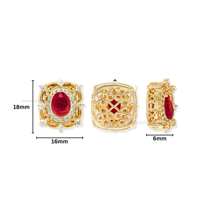 Square Reed Stone with Diamond Accents | Qty : 1pc | Size : 18mm