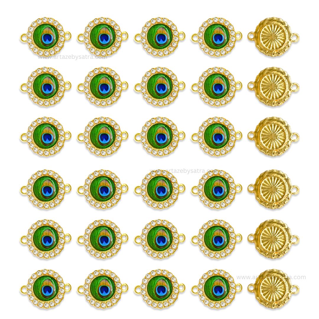 Peacock Meenakari Kundan Beads Connector  | Size : 21mm | Qty : 12pcs | MK39