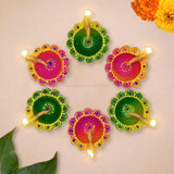 Hand-Painted Mud Diya Set | Qty : 6pcs | D24-45