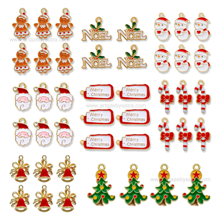 Assorted Christmas Enamel Charms | Qty : 24pcs-each design 3pcs