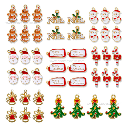 Assorted Christmas Enamel Charms | Qty : 24pcs-each design 3pcs