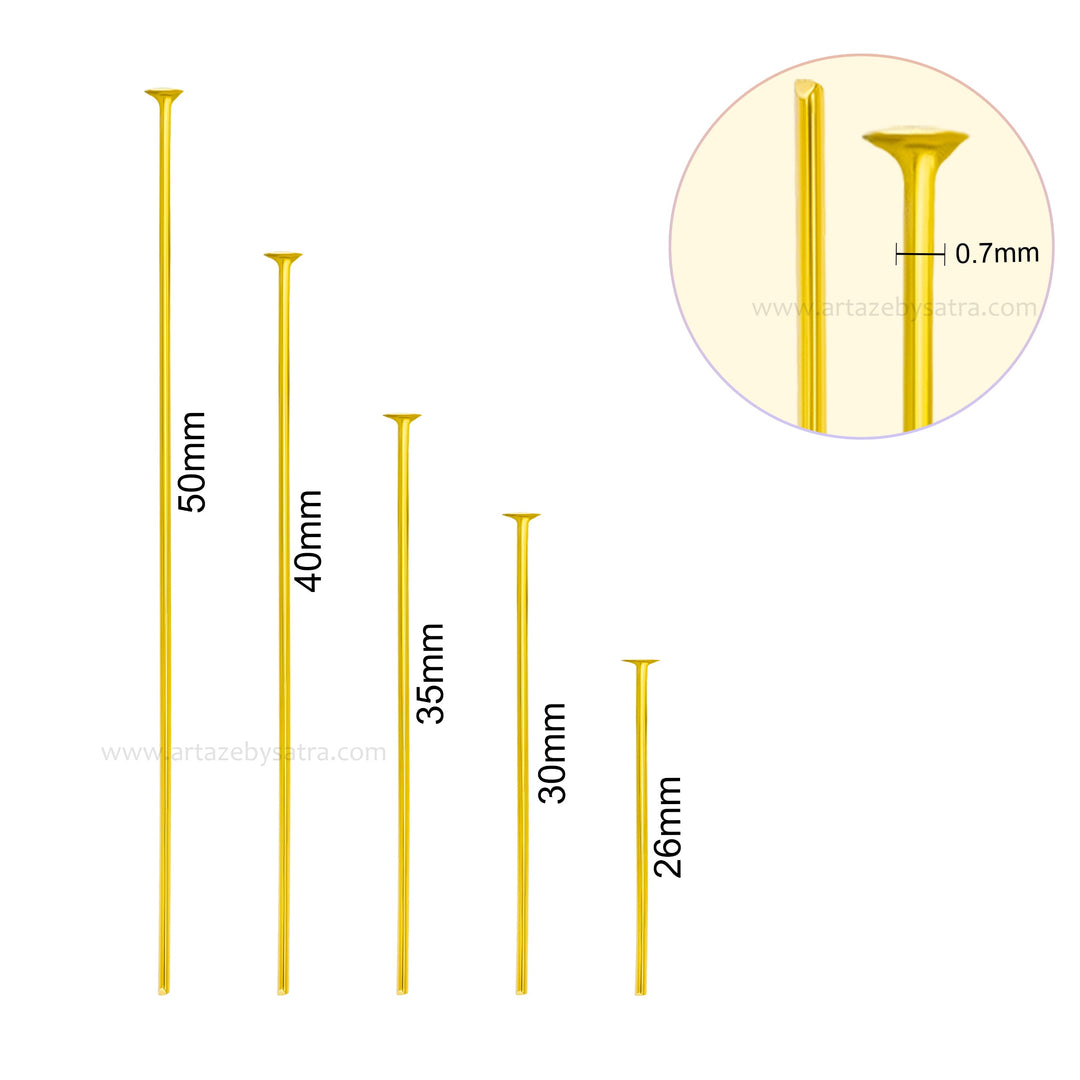 Brass Head Pin - 18k Gold Platted | High Quality | Qty : 50pcs | BF283