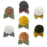 Pom-Pom Floral Appliqués with Knitted Leaves | Size : 37mm | Qty : 6pcs