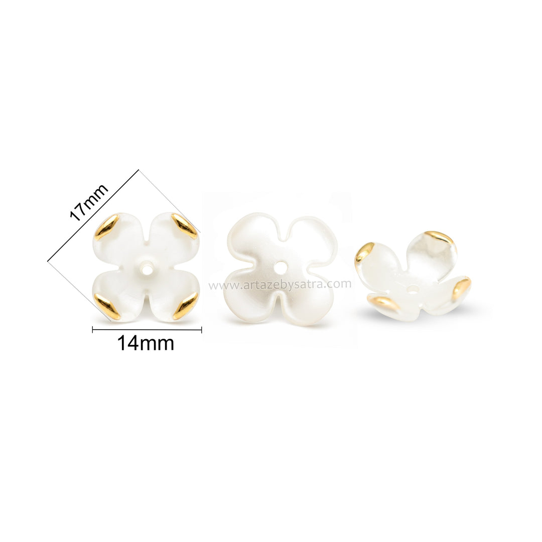 Pearl White Floral Spacer Beads with Gold Edging | Size : 17mm | PB300