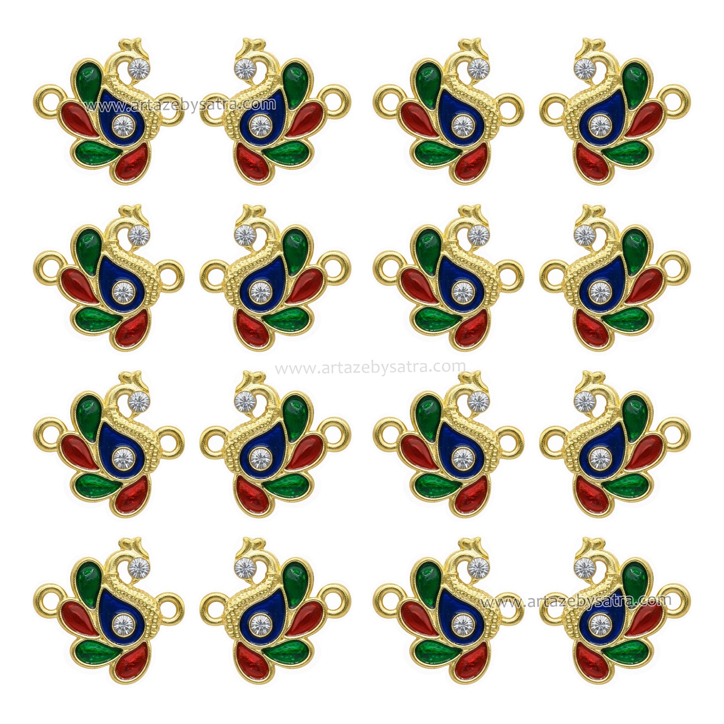 Meenakari Kundan Peacock Side-Holes Connectors Beads | Size : 21mm | Qty : 12pcs | MKB72