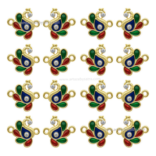 Meenakari Kundan Peacock Side-Holes Connectors Beads | Size : 21mm | Qty : 12pcs | MKB72