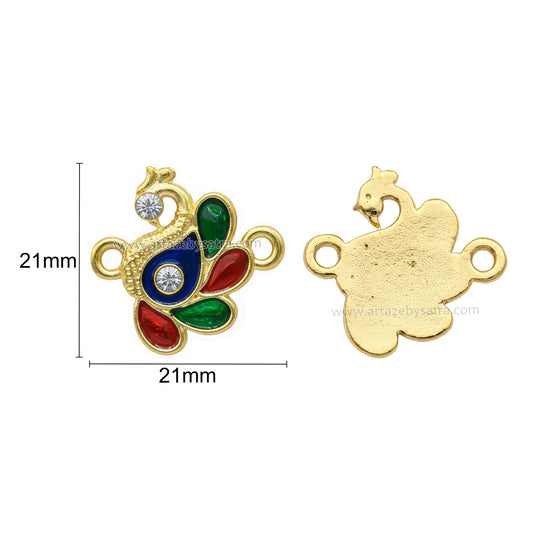 Meenakari Kundan Peacock Side-Holes Connectors Beads | Size : 21mm | Qty : 12pcs | MKB72
