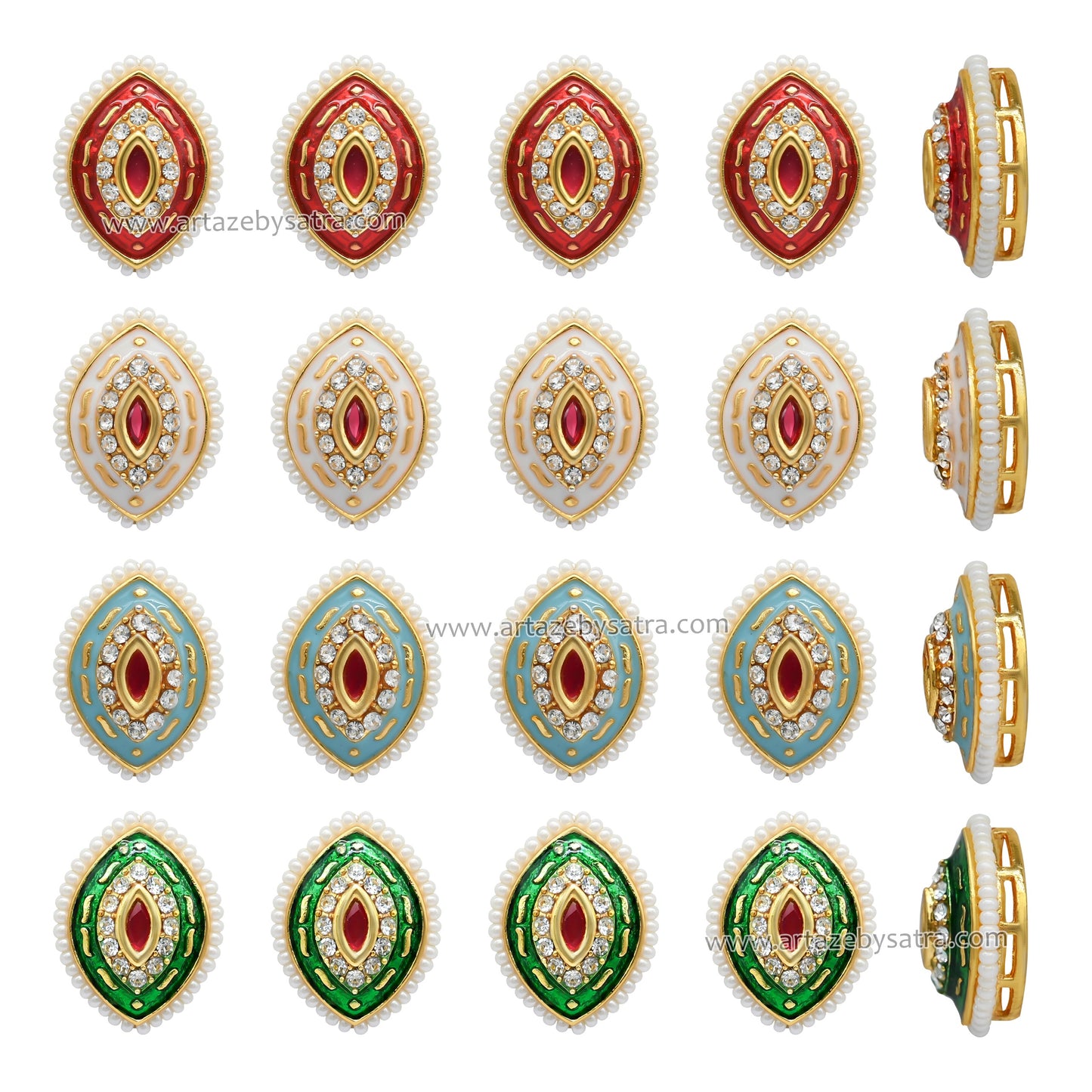 Meenakari Eye-Shape Piroi Beads | Size : 18mm | Qty : 12pcs | C-054