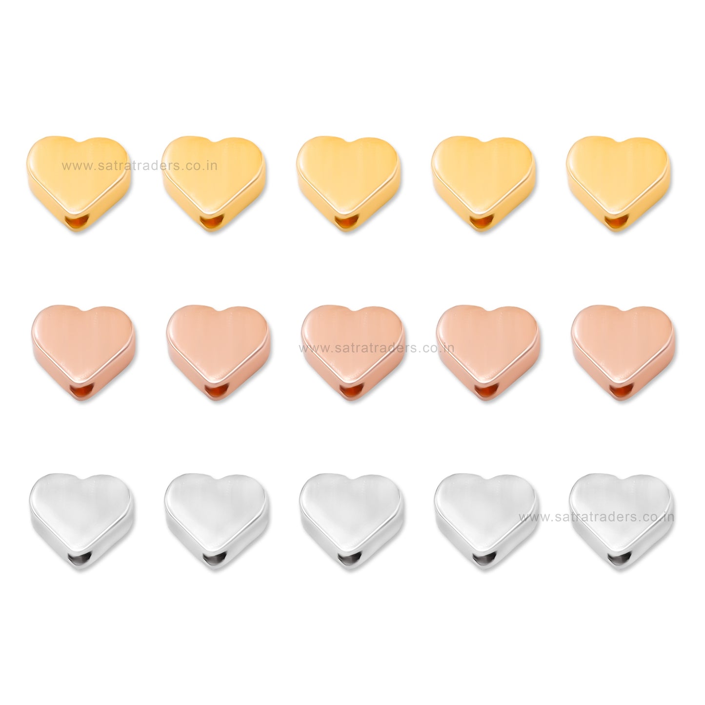 Flat Heart Brass Beads | High Quality Plated | Size: 6mm | Qty: 10pcs