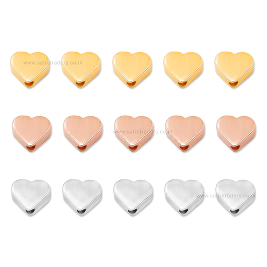 Flat Heart Brass Beads | High Quality Plated | Size: 6mm | Qty: 10pcs