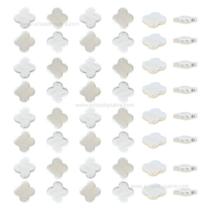 White Mother of Pearl Clover Beads | Size : 15mm | Qty : 1 line- approx 27 beads