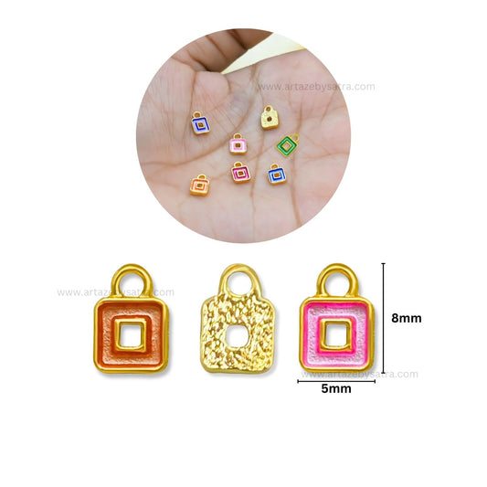 Mini Padlock Enamel Charms | Size : 8mm | Qty : 12pcs