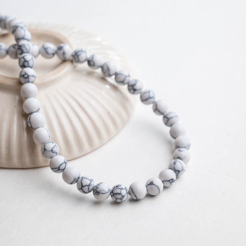 White Marble Finish Glass Beads | Size - 8mm | 50pcs