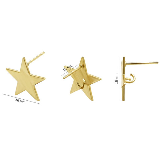 Star Shape Metal Base Earring Stud | Size : 17mm | Qty : 6pcs-3 pair | EF81