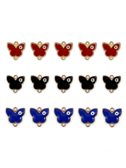 Evil Eye Butterfly Enamel Charms | Size : 17mm Ring : 17mm | 6pcs
