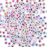 Round Beads in White with Colorful Star | Size : 6mm | PB64