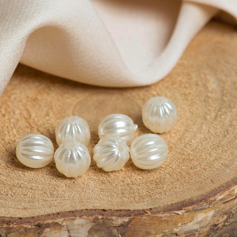 Round Pumkin Plastic Pearl Beads | Size 10mm | 2 Hole Lining Beads | Qty : 500GM