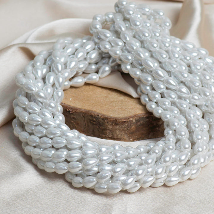 Drop Shape 2 Hole Pearl Beads | Size : H-11mm W-7mm-(10 No.) | Qty : 1 Bunch (Approx 1200pcs) | PC73