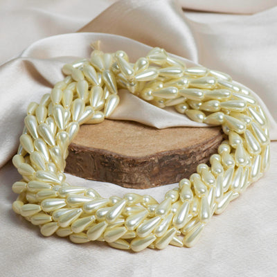 Plastic Pearl Beads | Size - H-16mm W-7mm (10ss ) | 2 Hole Beads | Qty : 1 Bunch ( 1200 Pcs )