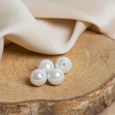 Round Plastic Pearl Beads | Size 12mm | 2 Hole Beads | Qty : 500GM