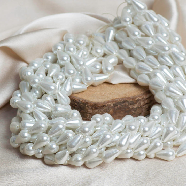 Drop Shape 2 Hole Pearl Beads | Size : H-15mm W-10mm-(12ss ) Qty : 1 Bunch (Approx 300pcs) | PC72