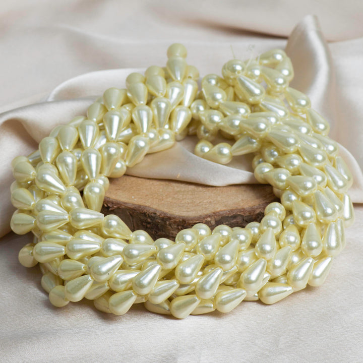 Drop Shape 2 Hole Pearl Beads | Size : H-15mm W-10mm-(12ss ) Qty : 1 Bunch (Approx 300pcs) | PC72