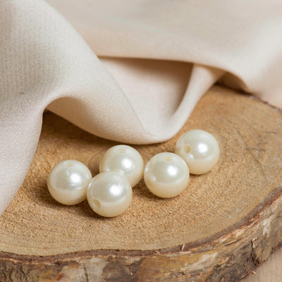 Round Plastic Pearl Beads | Size 14mm | 2 Hole Beads | Qty : 500GM