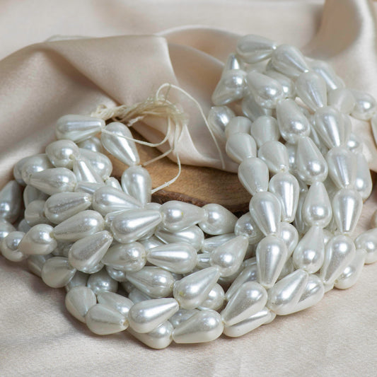 Drop Shape 2 Hole Pearl Beads | Size : H-25mm W-15mm-(16ss) | Qty : 1 Bunch-approx 144pcs | PPB18