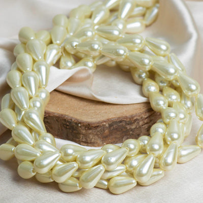 Drop Shape 2 Hole Pearl Beads | Size : H-23mm W-15mm-16ss | Qty : 1 Bunch (Approx 144pcs)