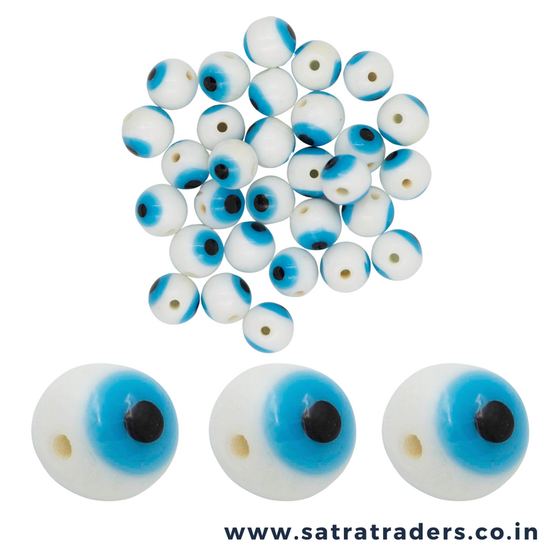 White  Evil Eye Glass Beads ( 1 String 50pcs)