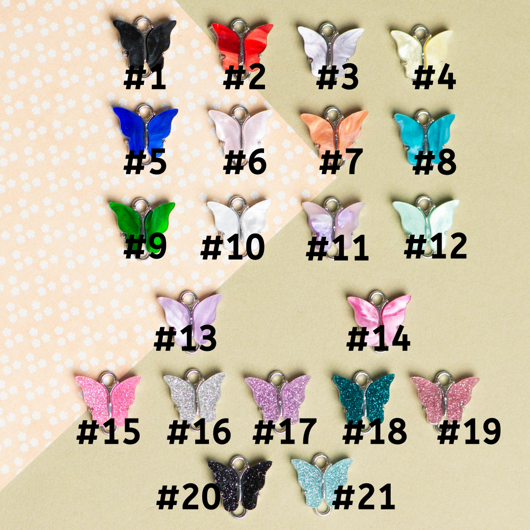 Silver Plated Butterfly Charms 2 Center Ring | Qty : 6pcs | Size : 12mm